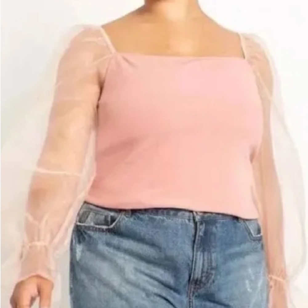 Eloquii Organza Sleeve Pink Top 18/20 Puff Sleeves